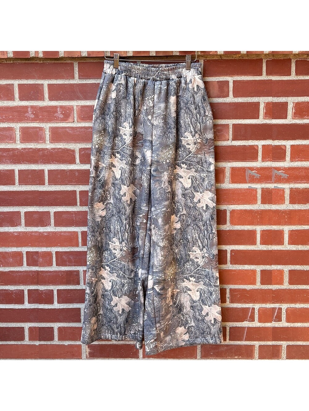 Wide Leg Pants with Nature-Inspired Leaf and Bark Pattern